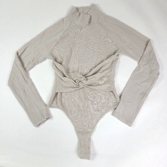 NBD Revolve Taupe Sweater Twist Turtleneck Bodysuit sz S - Picture 2 of 5